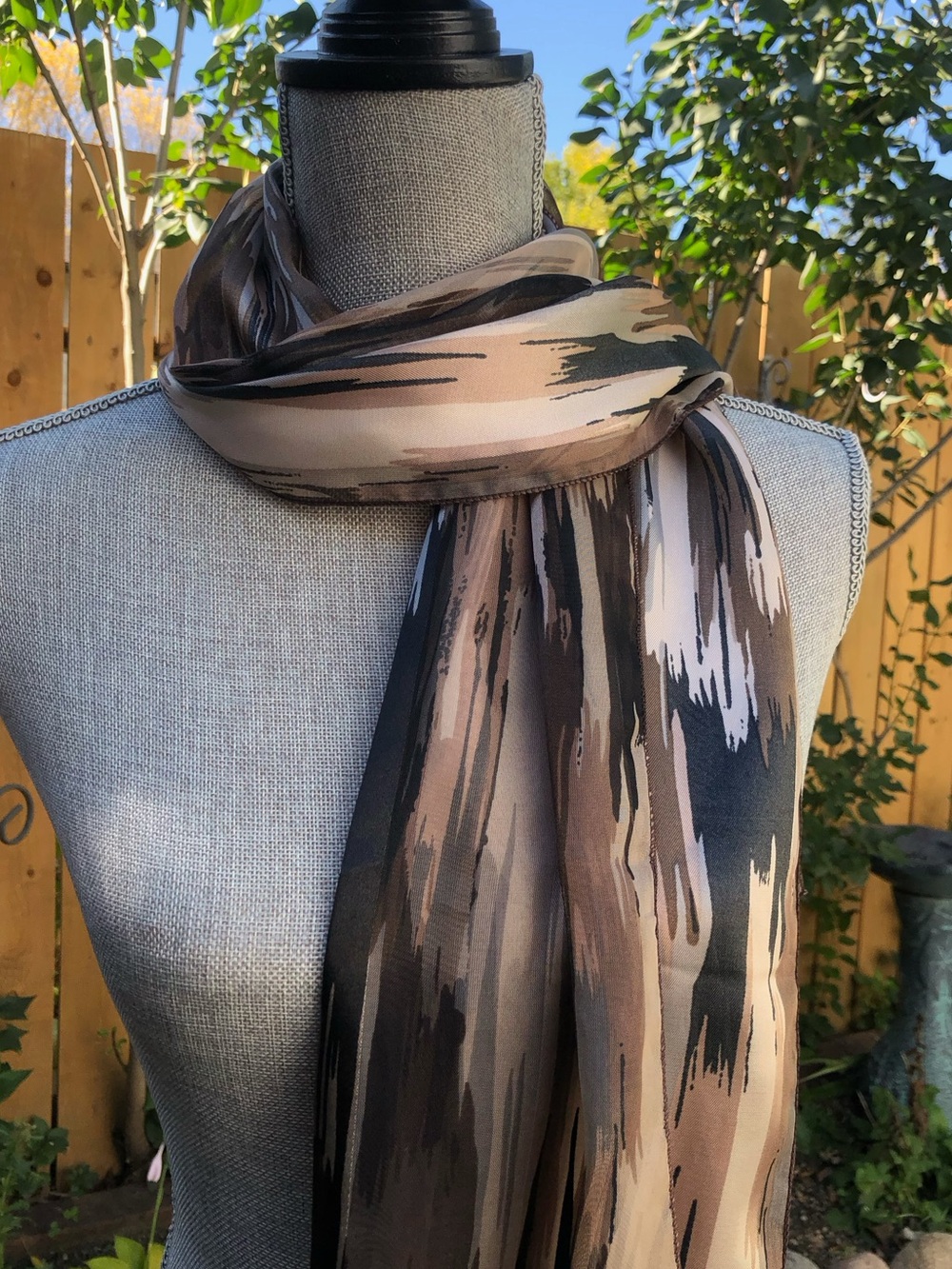 Neutral Brushstroke Print Scarf - Taupe Brown